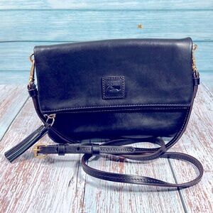 🦆 DOONEY & BOURKE FLORENTINE FOLDOVER ZIP FLAP MAGNETIC BLACK LEATHER XBODY BAG
